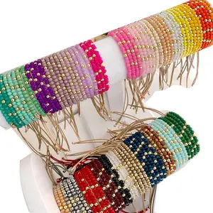 Zooying handmade adjustable braided string multi color glassboho crystal beads bracelet for women