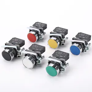 Interruptor de botão de travamento industrial XB4 22mm LED com lâmpada NO NC interruptores de botão de metal momentâneos rotativos planos com luz