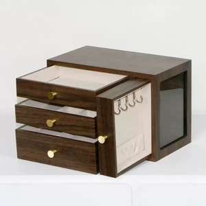 <b>Wooden</b> Jewelry Box Desktop Multi Drawer Storage Organizer With Hooks For Categorizing And Storing Jewelry 18L Rectangle <b>Solid</b> - Product Image 2