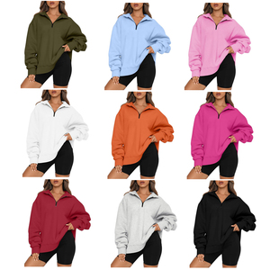 <span class=keywords><strong>Felpa</strong></span> a metà quarto <span class=keywords><strong>con</strong></span> <span class=keywords><strong>Zip</strong></span> personalizzata di alta qualità da donna <span class=keywords><strong>con</strong></span> colletto alto a manica <span class=keywords><strong>lunga</strong></span> Pullover in cotone camicie da palestra - Product Image 3