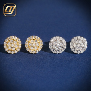 Boucles d'oreilles en argent S925 plaqué or 14 carats, pavées de moissanite ronde et de diamants VVS en grappe, bijoux fins en gros - Product Image 1