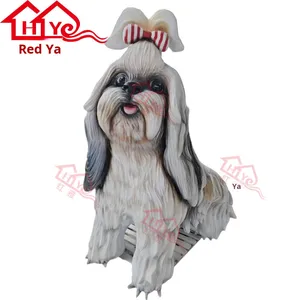 Patung anjing Maltese serat kaca besar ramah lingkungan hewan peliharaan lucu realistis tampilan lanskap komersial luar ruangan kerajinan Resin FRP - Product Image 5