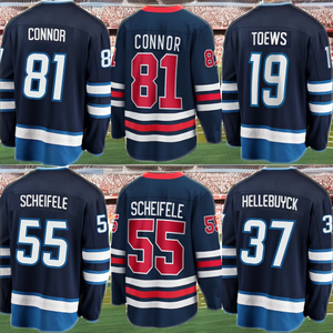 Jersey de Hockey sobre Hielo Unisex KC, Connor 81, Toews 19, Scheifele 55, Hellebuyck 37, Impresión por Transferencia de Calor, Azul Marino, Cuello en V Corto, Protección UV - Product Image 2