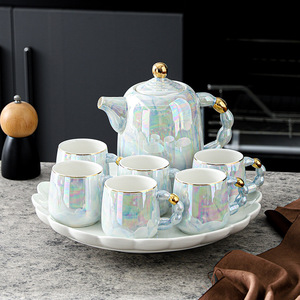 Luxury home <b>tea</b> <b>set</b> with hand-painted blue waves and pearls, cold water pitcher, high-end waterware <b>set</b>, black coffee cup <b>set</b> - Product Image 2
