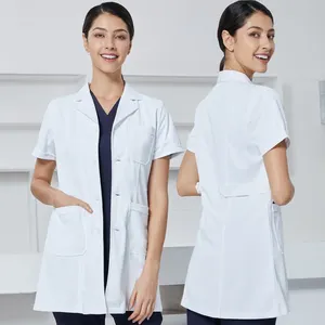 Hastane profesyonel beyaz mont doktorlar ve eczacılar üniforma uzun kısa kollu tıbbi mont dayanıklı kadın laboratuvar mont