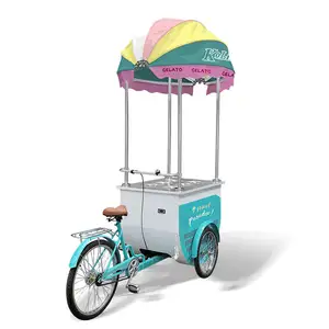 アイスクリームモバイルフードカートバイク冷蔵プッシュカートアイスクリームカートスナックフード