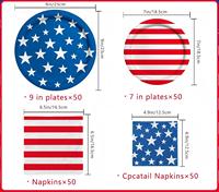 Assiettes et serviettes en papier jetables, compostables, biodégradables, résistantes au micro-ondes, pour fêtes patriotiques à thème drapeau américain