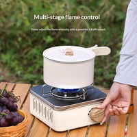 Réchaud à gaz portable mini cassette pour camping extérieur, coupe-vent, à butane, avec protection anti-extinction de flamme, pour 3-5 personnes, idéal pour pique-nique et fondue
