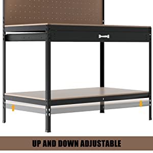 Etabli industriel d'<span class=keywords><strong>horloger</strong></span> réglable Armoire à outils en métal Rangement Garage Banc de travail avec panneau perforé et tiroir - Product Image 3
