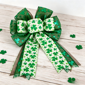 Lazo de Arpillera con Estampado de Trébol Verde y Blanco DAMAI, Lazo para Decoración del Hogar en Primavera, Decoraciones de San Patricio - Product Image 2