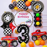 Décorations de fête sur le thème des camions - Ensemble de 9 ballons en aluminium brillants en forme de poisson avec chiffres pour le 3ème anniversaire sur le thème des voitures de course