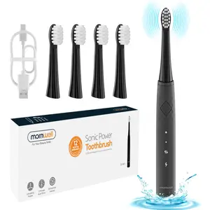 Mornwell Zwart IPX7 Waterdichte 4 Vervangbare Opzetborstels Tanden Whitening Oplaadbare Sonische Elektrische Tandenborstel Voor Volwassen
