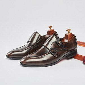 <b>Brown</b> Genuine Leather <b>Monk</b> <b>Strap</b> Dress <b>Shoes</b> Pointed Toe Buckle Closure Career All Seasons Rubber Outsole Drop Shipping - Product Image 4