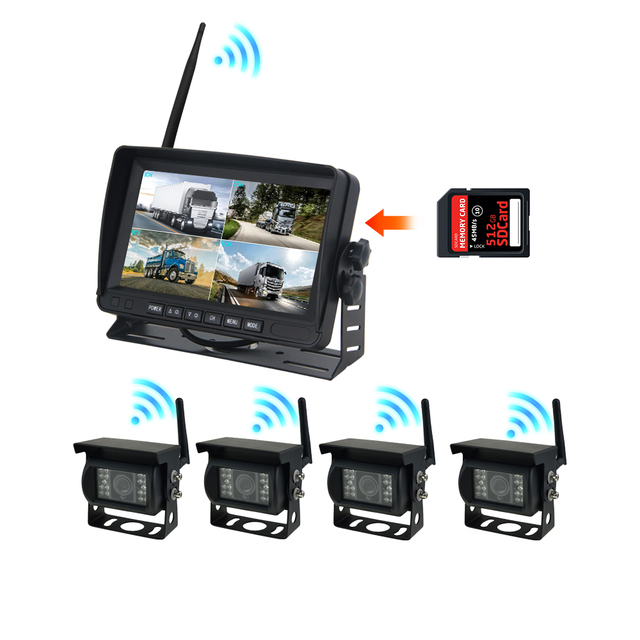 Wireless Camera Monitoring Kit System Rear View Cam 4CH 7-inch Screen MDVR Bus Trailer Wireless Reverse Camera with SD Card