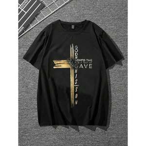 Camiseta de Manga Corta con Cuello Redondo y Estampado Cruzado para Hombre, Estilo Casual Urbano, Jersey de Verano - Product Image 5