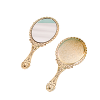 Miroir à Main Compact Ovale Doré Rétro Vintage Très Vendu, Petit Miroir de Maquillage Portable de Princesse en Argent Gaufré