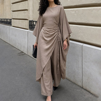 Ensemble deux pièces musulman personnalisé, haut à cordon de serrage doux et respirant avec pantalon large, Abaya Dubaï, tenue islamique moderne décontractée