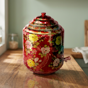 Distributeur d'eau floral rouge avec robinet en cuivre pour usage domestique - Product Image 4