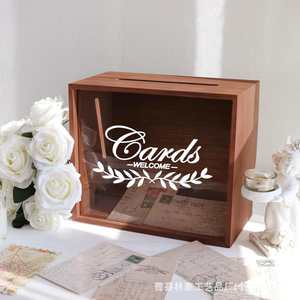 Customized Creative Retro <b>Wedding</b> <b>Card</b> Storage <b>Box</b> Square Wooden Acrylic Transparent Cover For Souvenirs - Product Image 1