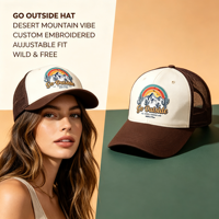 Gorra Trucker con Parche Tejido de Paisaje Desértico Occidental Retro, Unisex, Transpirable, de Malla, para Senderismo, Camping, Uso Diario y Urbano