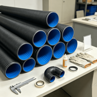 Tuyau ondulé à double paroi en PEHD, noir, avec paroi intérieure bleue, pour système d'égout souterrain – Approvisionnement direct usine