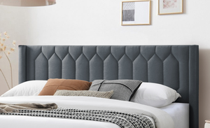 Modern Eco-Friendly Soft Bed 1pc King Size Adjustable Bed Charcoal <b>Burlap</b> <b>Fabric</b> Unique Diamond Design Headboard Bedroom - Product Image 5