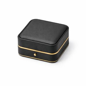 Boîte à boucles d'oreilles de luxe avec couvercle rabattable en cuir PU, insert en microfibre, gaufrage, logo personnalisé, emballage de bijoux OEM - Product Image 1