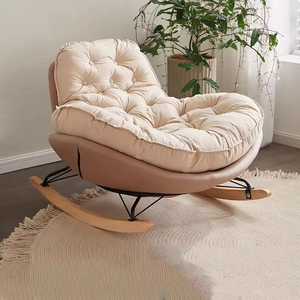 Sillón Reclinable Moderno de Cuero Sintético Naranja con Cojín Acolchado Crema, Muebles para Sala de Estar - Product Image 3