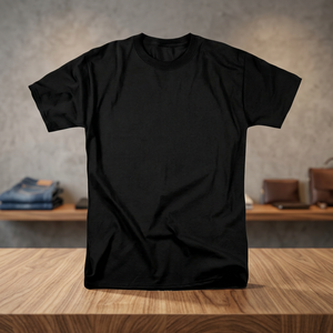 Camiseta de Algodón Negra Lisa para Hombre, Manga Corta, Cuello Redondo, Corte Regular, Informal, Tejido de Punto, Color Sólido - Product Image 4