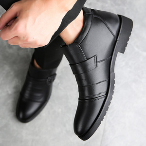 TUEM Men Ankle Boots <b>Pointed</b> <b>Toe</b> <b>Flat</b> Heel Plush Lining Anti Slip Buckle Formal Winter Warm Casual Shoes - Product Image 4