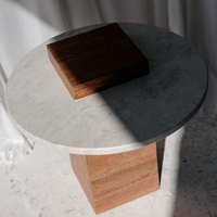 Décoration d'Intérieur Travertin Rouge Bianco Carrara Marbre Blanc Table d'Appoint Petite Table Ronde Simplicité Meubles en Pierre Naturelle