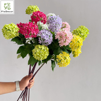 Vente en gros de fleurs artificielles en soie verte, hydrangea à 3 têtes, 70 cm, boule de neige blanche, pour la décoration de la maison, des mariages, des fêtes, des tables et des centres de table