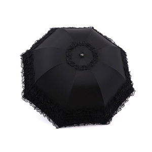 Sombrilla de encaje negra para cosplay con flores en el centro, sombrilla de encaje estilo Lolita. - Product Image 6