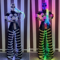 RICHSHINING Costume de danseuse pour femmes, échasses LED, costumes de robot, vêtements néon LED, costume de performance LED avec casque pour spectacle sur scène