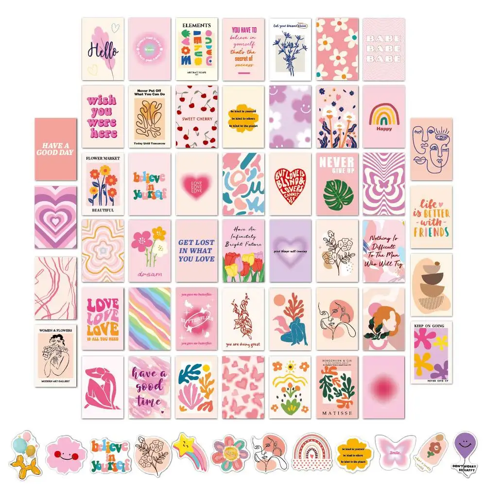 Kit Colagem de parede Posters Estéticos 50 Set 4*6 polegadas Dinamarquês Pastel Decoração Do Quarto Meninas Decoração Do Quarto Pastel Kit Colagem Estética