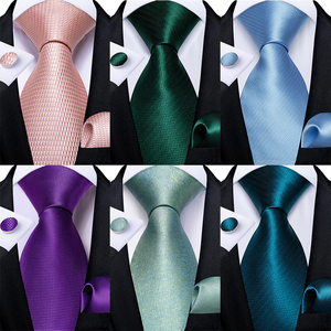 Accessoires de mariage pour homme : <span class=keywords><strong>cravate</strong></span>, pochette de costume et boutons de manchette unis à séchage rapide (rose, bleu, vert, violet) – Cadeau pour marié ou mari - Product Image 1