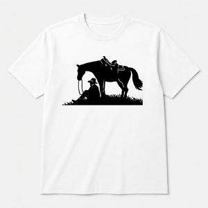 T-shirt à manches courtes pour homme, imprimé cheval cowboy blanc, coupe classique, col rond, jersey en coton - Product Image 4