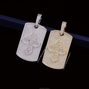 Ciondolo con scritta a croce Baguette placcato in oro <span class=keywords><strong>925</strong></span> <span class=keywords><strong>argento</strong></span> ghiacciato VVS Moissanite diamanti Hip Hop ciondolo croce Tag collana - Product Image 2