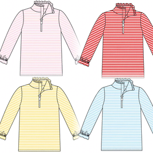 T-shirts de golf personnalisés pour filles, en coton rayé <span class=keywords><strong>rose</strong></span>, à manches longues, avec volants, style polo, et pull à quart de zip pour bébés filles - Product Image 1