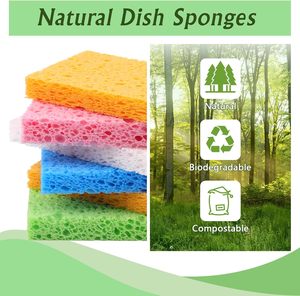 Éponge rectangulaire en cellulose compressée hautement absorbante, tampon à récurer en fibres végétales pour la cuisine - Product Image 4