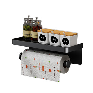 Shu Zheng <b>Kitchen</b> Paper Towel Holder Wall Mounted Black Multifunction <b>Storage</b> Rack For Household Use - Product Image 5