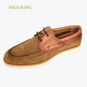 Sepatu kulit asli pria, sneaker asli sol karet, kasual kulit Suede, coklat muda, tahan air bertali untuk sehari-hari Musim Semi - Product Image 1