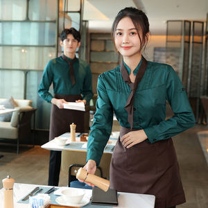 Stile Unisex <span class=keywords><strong>Cafe</strong></span> Bar stampa Logo personalizzato abbigliamento da lavoro da cameriere camicie da ristorante maglietta del personale - Product Image 4