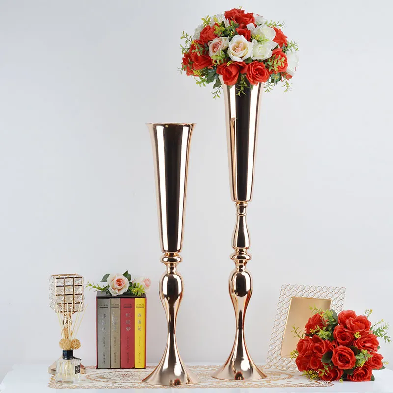 Florero Popular de fibra de vidrio para mesa, soporte de flores de Metal para boda