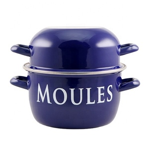 Olla para Mejillones de <span class=keywords><strong>Hierro</strong></span> Fundido Esmaltado con Dos Asas y Tapa de Vidrio Templado, Diseño Europeo, Ecológica, Negra/Roja/Verde/Azul, Tamaños de 14-26 cm - Product Image 2
