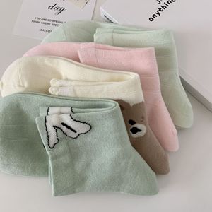Chaussettes courtes pour femmes, motif animal, ours, coton, fibre de bambou, sans couture, décontractées, pour jeunes de 18 à 40 ans, blanc, rose, vert lait - Product Image 5