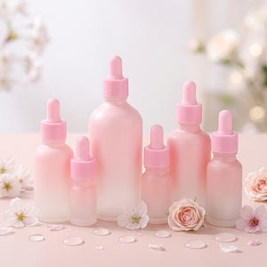 Flacone contagocce di vetro <span class=keywords><strong>rosa</strong></span> di lusso personalizzato per cosmetici fondo spesso vuoto essenza di dimensioni 10ml 15ml 20ml 30ml 50ml 100ml - Product Image 1