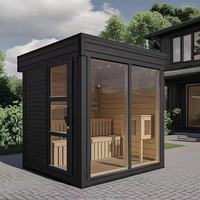 4-6 Personen Outdoor-Kanadische Rotzedern-Saunahütte mit Wasserdichter Schwarzer Schindel und Traditionellem Finnischen Holzofen