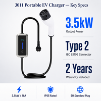 Nouvelle boîte de charge de voyage Type 2 3,5 kW 16 A avec boîtier en plastique, câble de 5 m, chargeur EV mobile monophasé, modèle NECS 3011 pour la maison