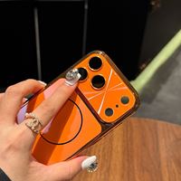 Étui de téléphone CaseRich de luxe magnétique en TPU+PC avec grande fenêtre en verre protectrice pour iPhone 11-17 Pro Max, finition laser électroplaquée mate